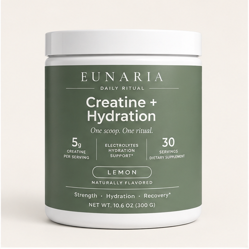 Eunaria Creatine + Hydration 300g powder jar on cream background