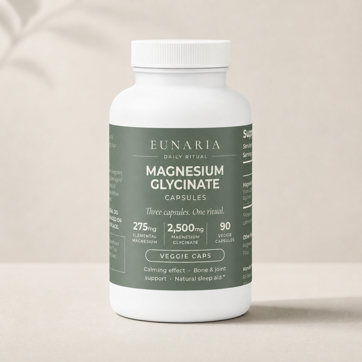 EUNARIA Magnesium Glycinate bottle on a cream background