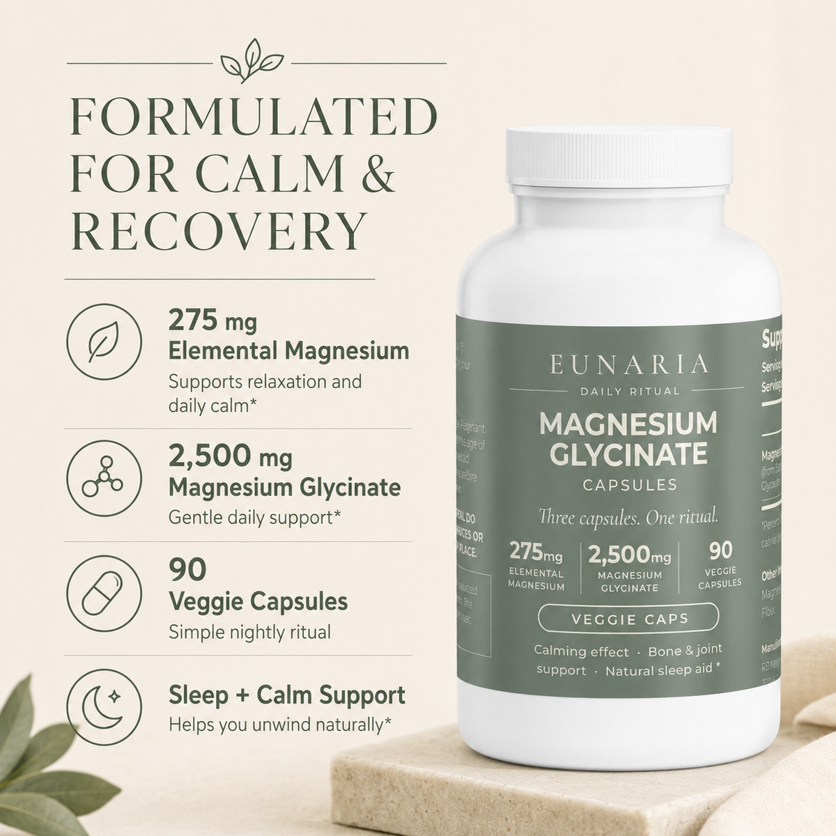 EUNARIA Magnesium Glycinate capsules with water