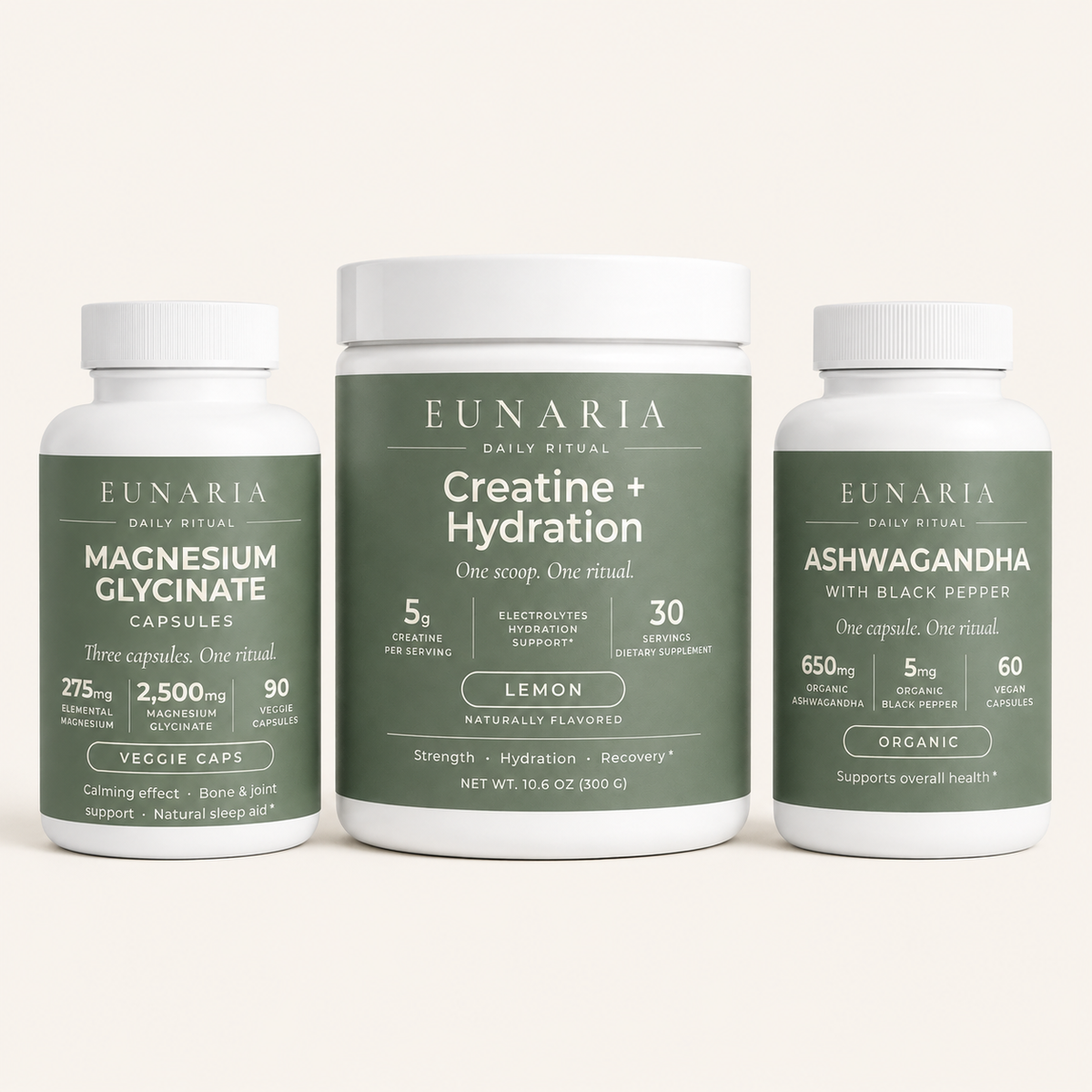 Eunaria Complete Daily Ritual Bundle - Creatine, Magnesium, and Ashwagandha