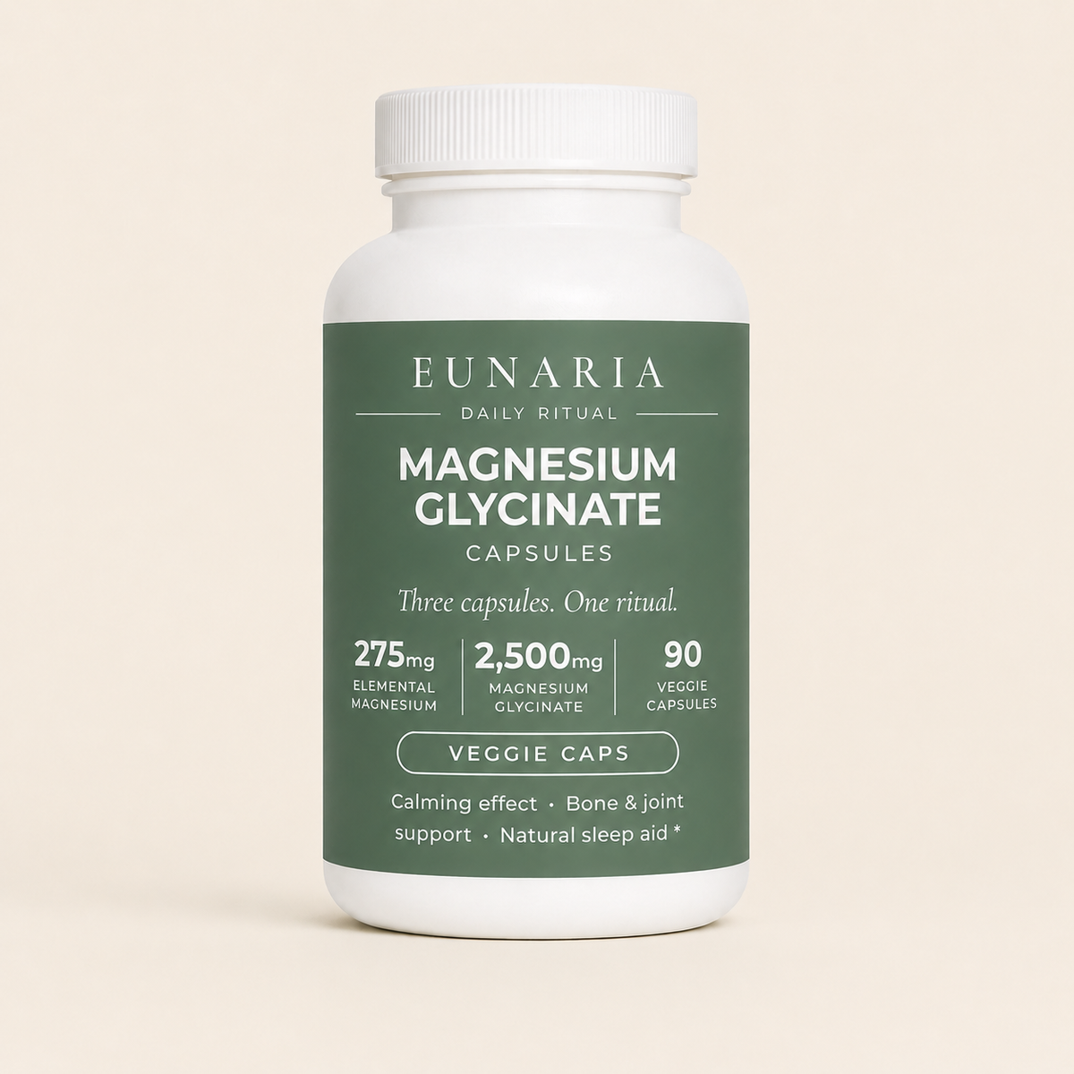 Eunaria Magnesium Glycinate supplement jar on neutral background
