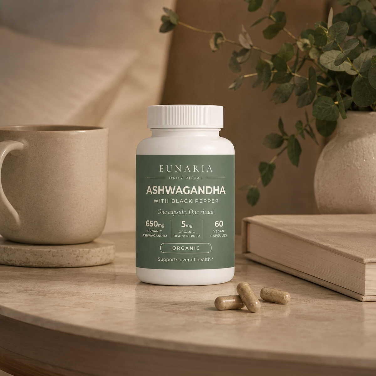 Eunaria Pure Ashwagandha 650mg organic capsules - daily balance support
